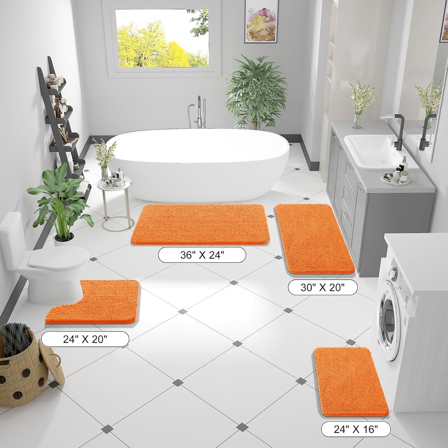 OLANLY Large Bathroom Rugs - Extra Soft Chenille Bath Mats | Quick-Dry, Machine Washable, 40x24, Orange