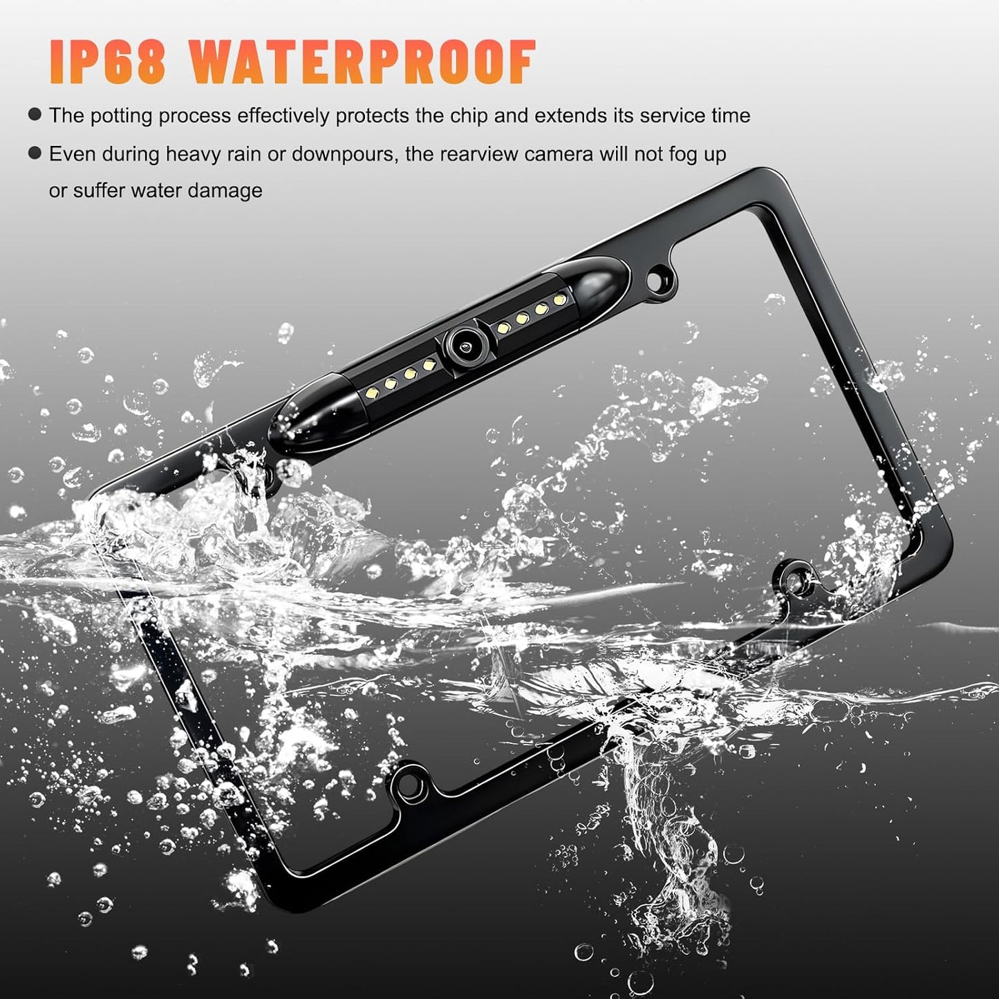 Fkewp 12V 8 170 License Plate Frame Backup Camera, Waterproof Rear View Camera with License Plate & LED, Viewing Angle