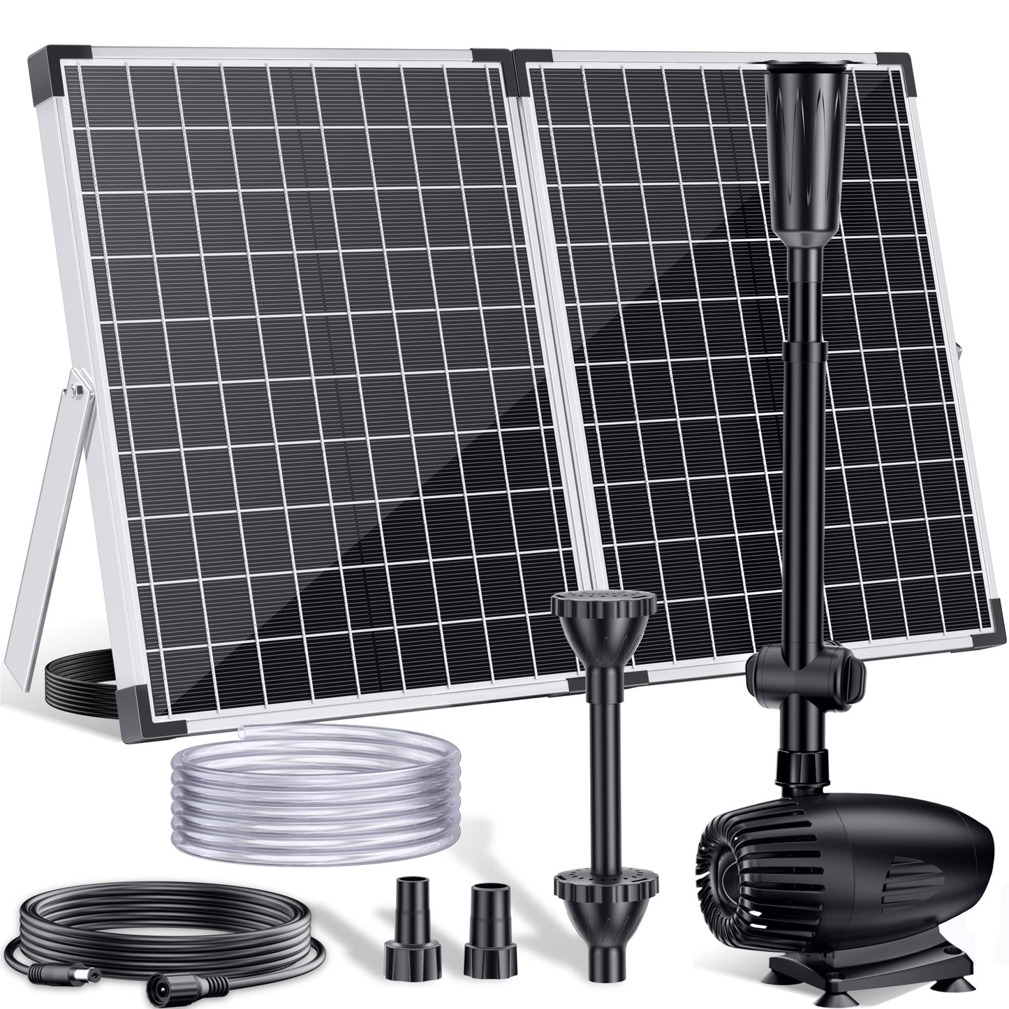 POPOSOAP 55W Solar Fountain Pump, 480GPH Solar Pond Pump with Dry-Run Protection, Solar Powered Water Pump with 17Ft Cord & 10Ft Extension Cable, PVC Tubing for Ponds, Garden, Waterfall, Hydroponics
