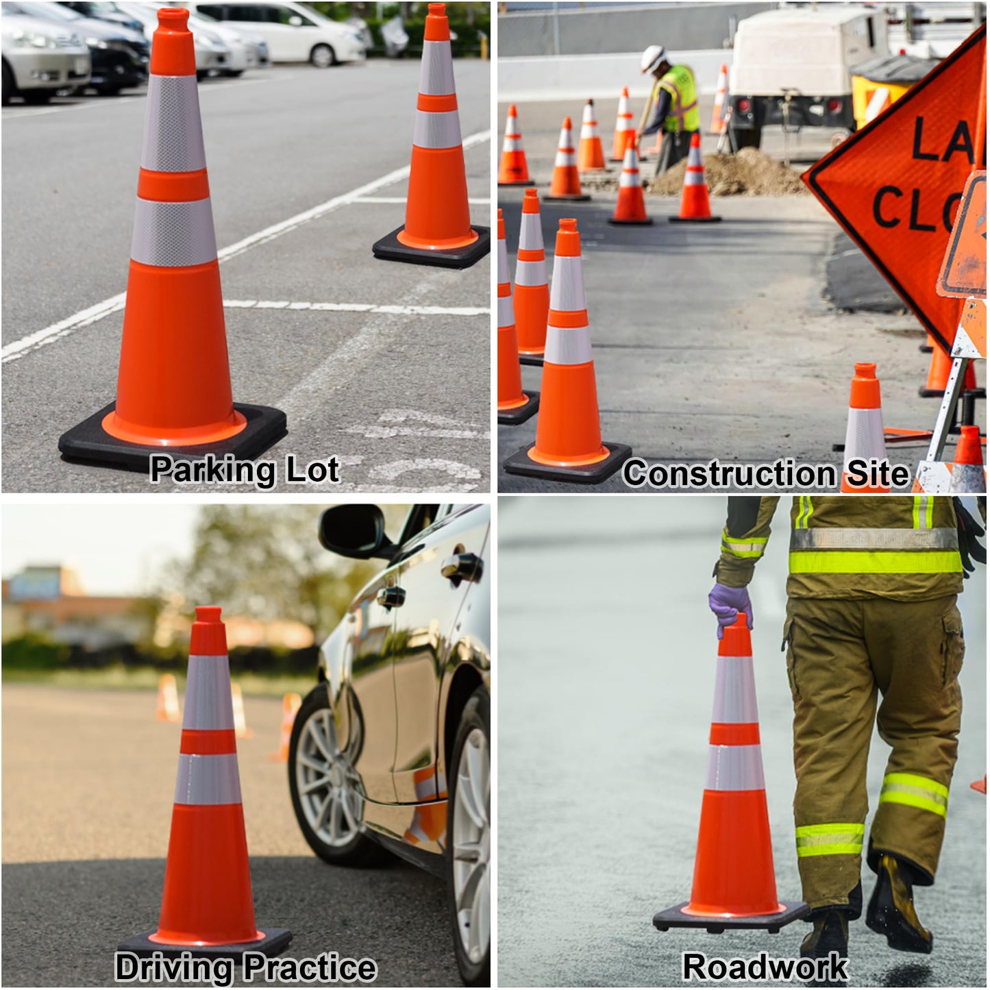 OrangeStar 28 Inch Orange Traffic Cones 8-Pack, Heavy Duty PVC Safety Cones with 2 Reflective Collars, Weighted Base for Highway, Roadwork, Construction, Warehouse Safety, Parking Lots