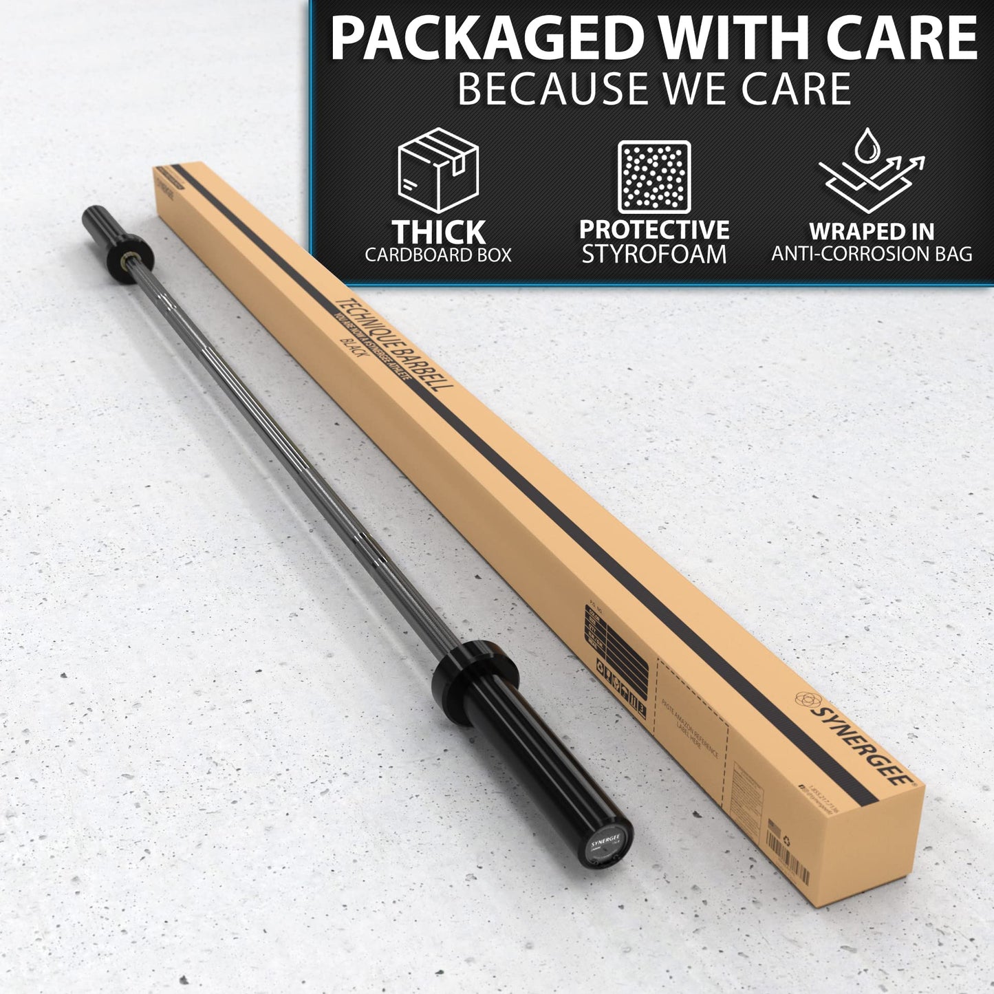 Synergee 15lb Technique Barbell Black Aluminum Bar for Form & Technique Training for Power & Olympic Lifting.