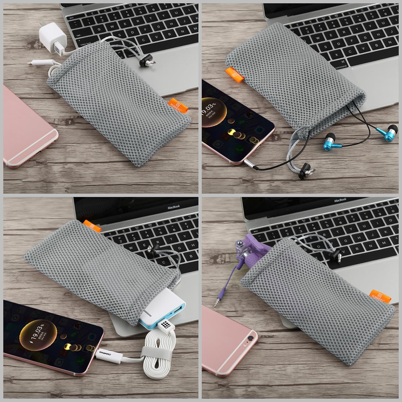 Haweel Pouch Carry Bag, Organizer for Smart Phones/Power Bank/USB Flash Drive/SD Cards and Other Accessories Grey