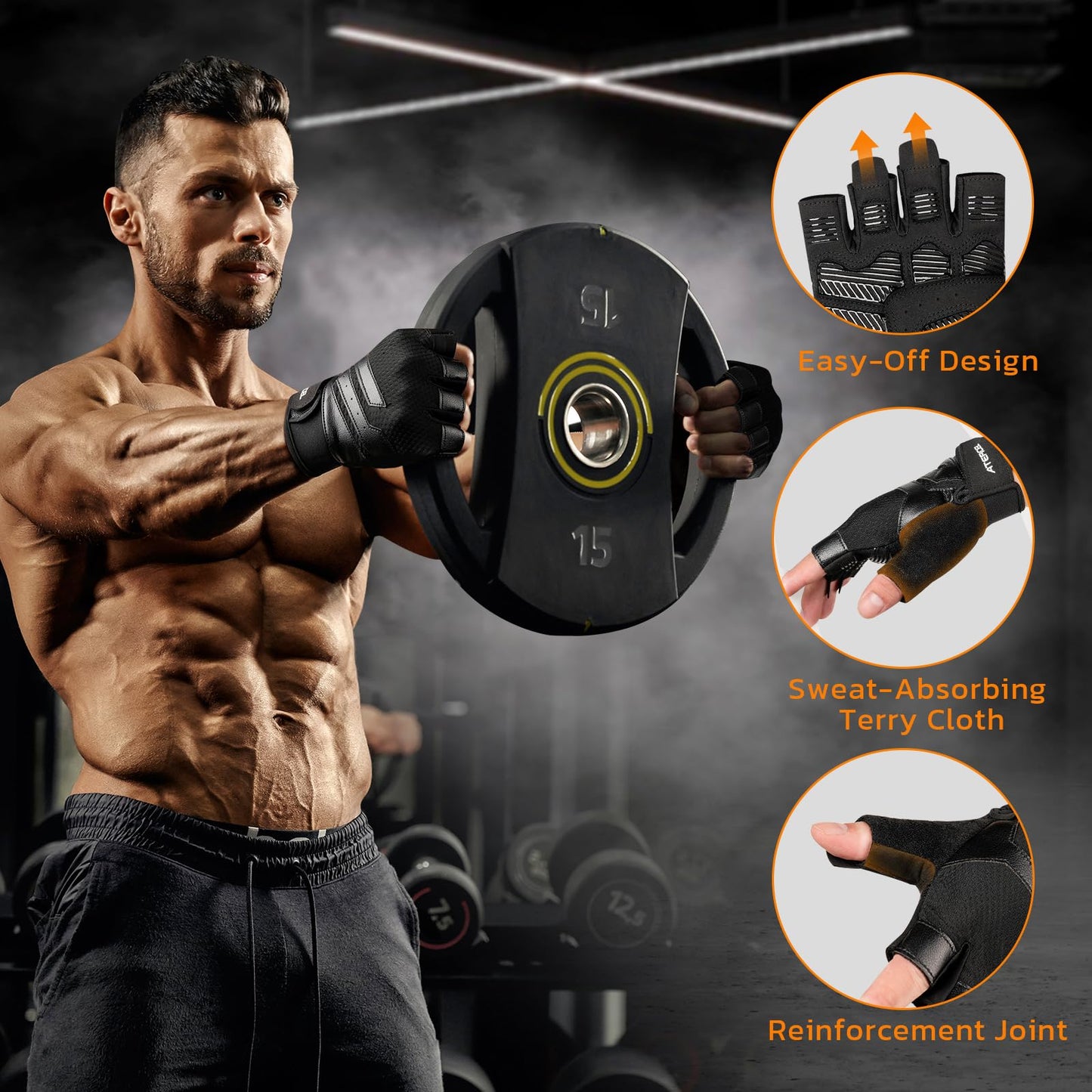 ATERCEL Gym Workout Gloves for Men and Women, Weight Lifting Gloves with Excellent Grip, Lightweight Fitness Glove for Training, Cycling, Pull Ups, Exercise, Climbing, Rowing and Weightlifting Small