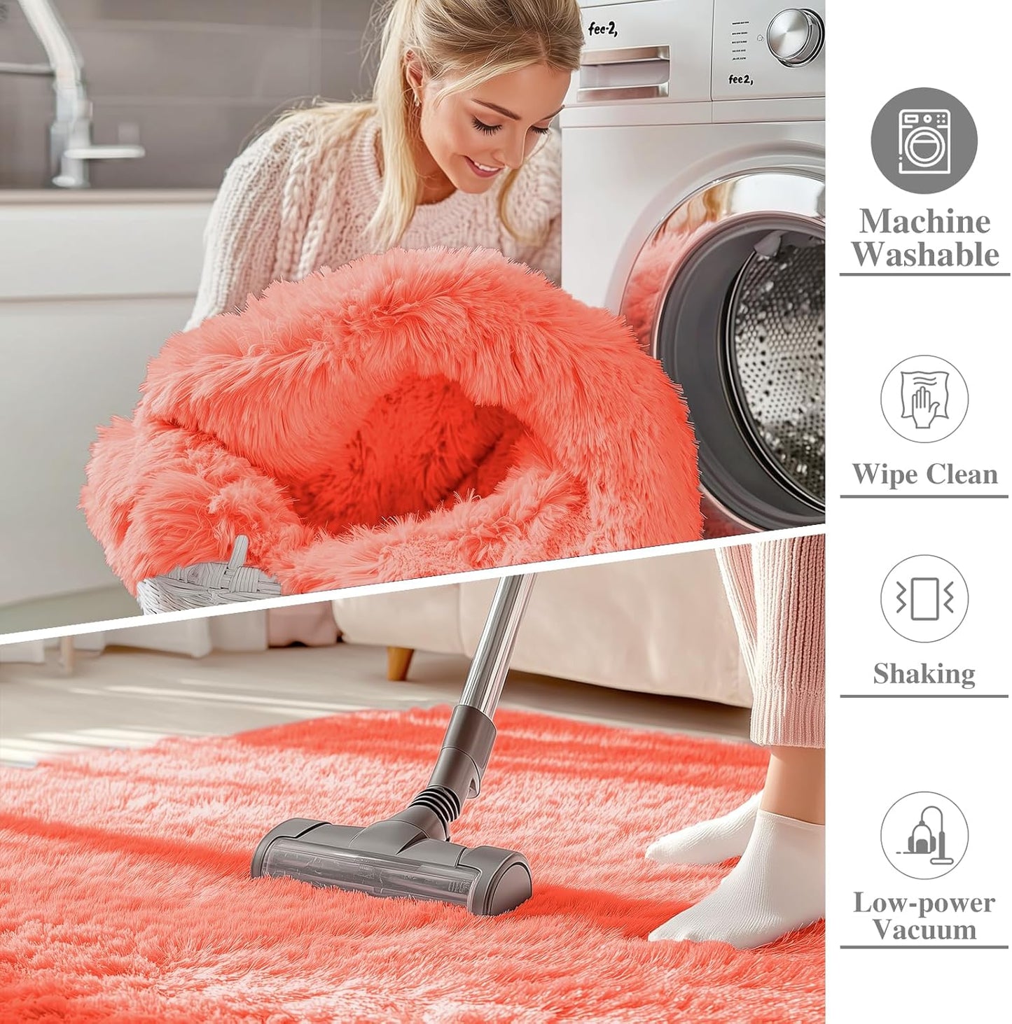 OLANLY 8x10 Large Area Rug - Soft Fluffy Shaggy Carpet for Living Room & Bedroom | Coral Red