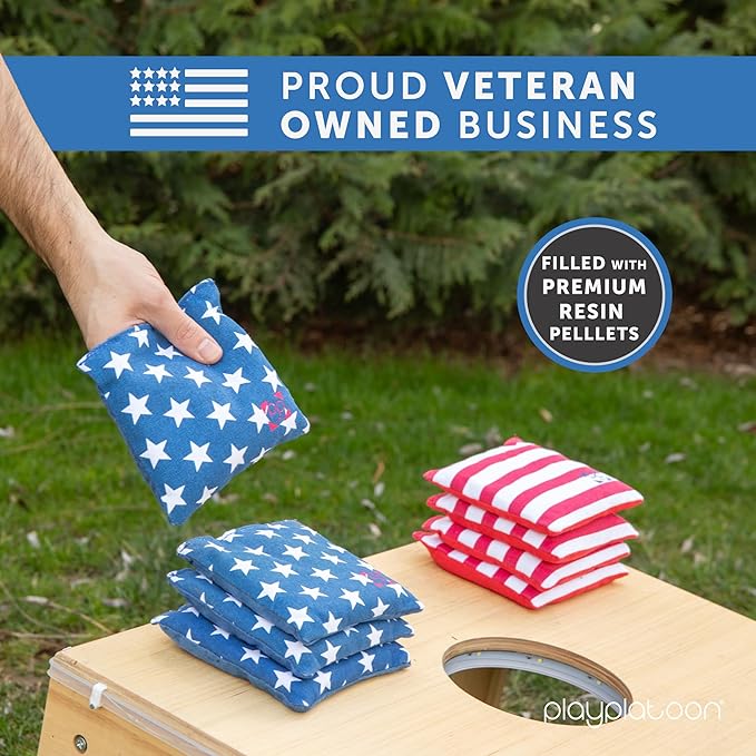 Professional Cornhole Bags - Set of 8 Regulation All Weather Double Sided - Sticky Side/Slick Side Bean Bags for Pro Corn Hole Game