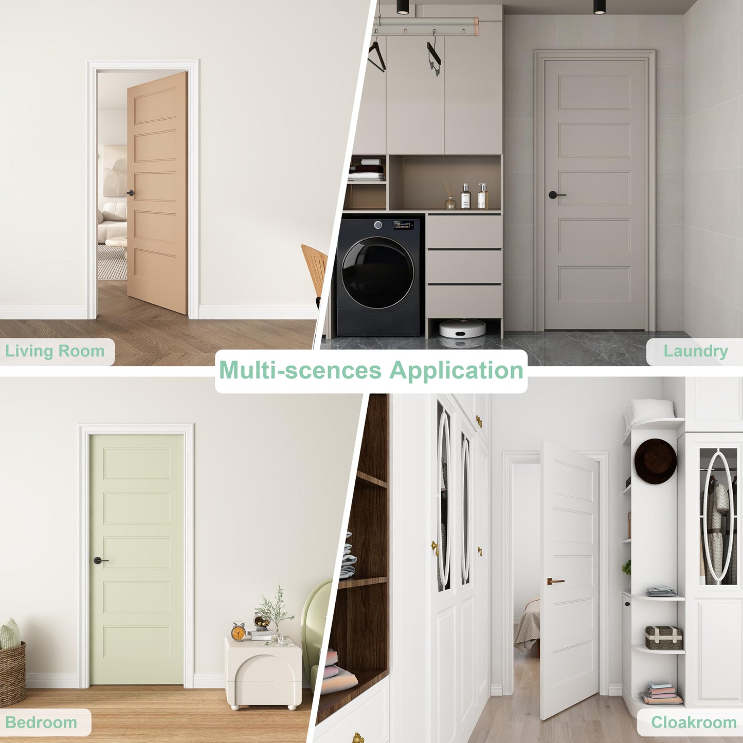 JUBEST 30"x80" 5-Panel Shaker Style White Primed Hollow Core Interior Molded Door Slab, NOT Pre-drilled and NOT Included Hardware, Pre-Assembled Interior Door for Pantry, Laundry, Closet