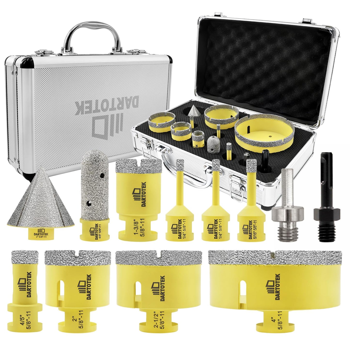 Diamond Core Drill Bits Set 12PCS - DARTOTEK Tile Hole Saw Kit and SHDIATOOL Electroplated Diamond Hand Polishing Pads Foam Back