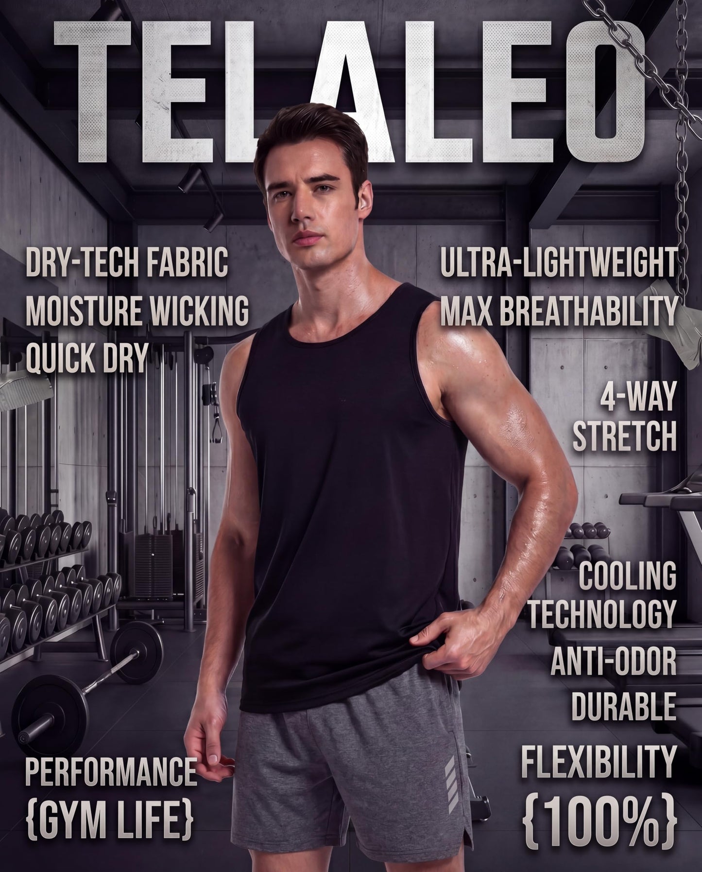 TELALEO 5 Pack Men's Workout Tank Tops Sleeveless Mesh Muscle Gym Shirt Quick Dry Black/Gray/Charcoal/Navy/Blue L