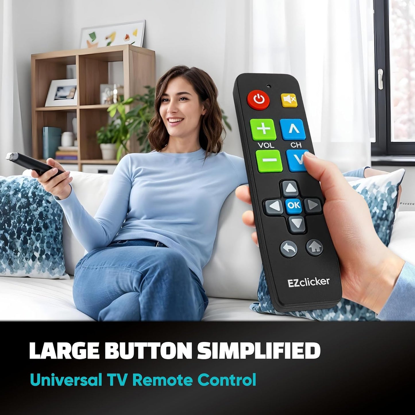 EZClicker (2xAAA Big Button Universal TV Remote (Black) Simple Easy to Use, Great for Seniors, Works with Major TV