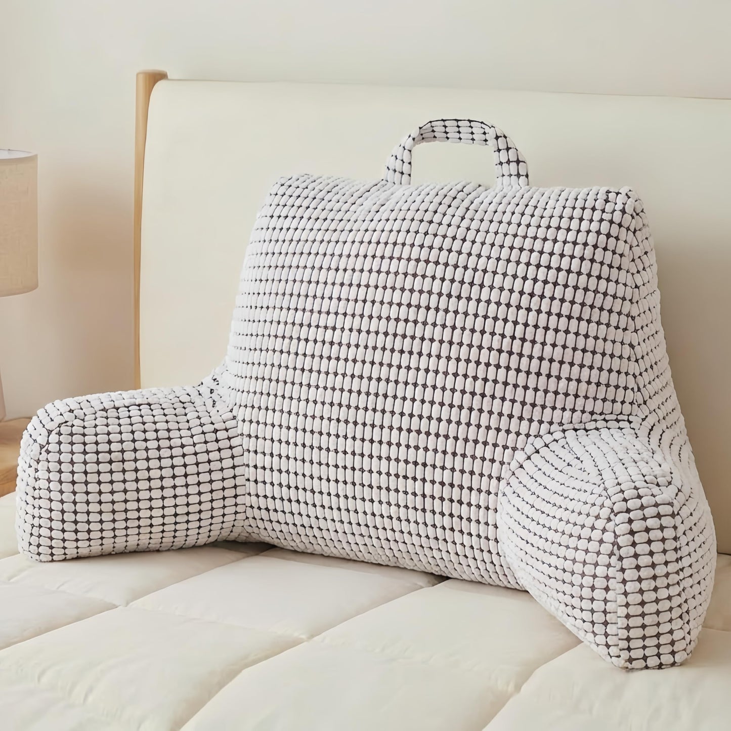 NOONTIDE Reading Pillow with Top Handle,Uniquely Designed Soft Fabric, Ergonomic Back Support for Bed,Cover Washable Sit up Pillow,Watching TV/Gaming/Relaxing(White)