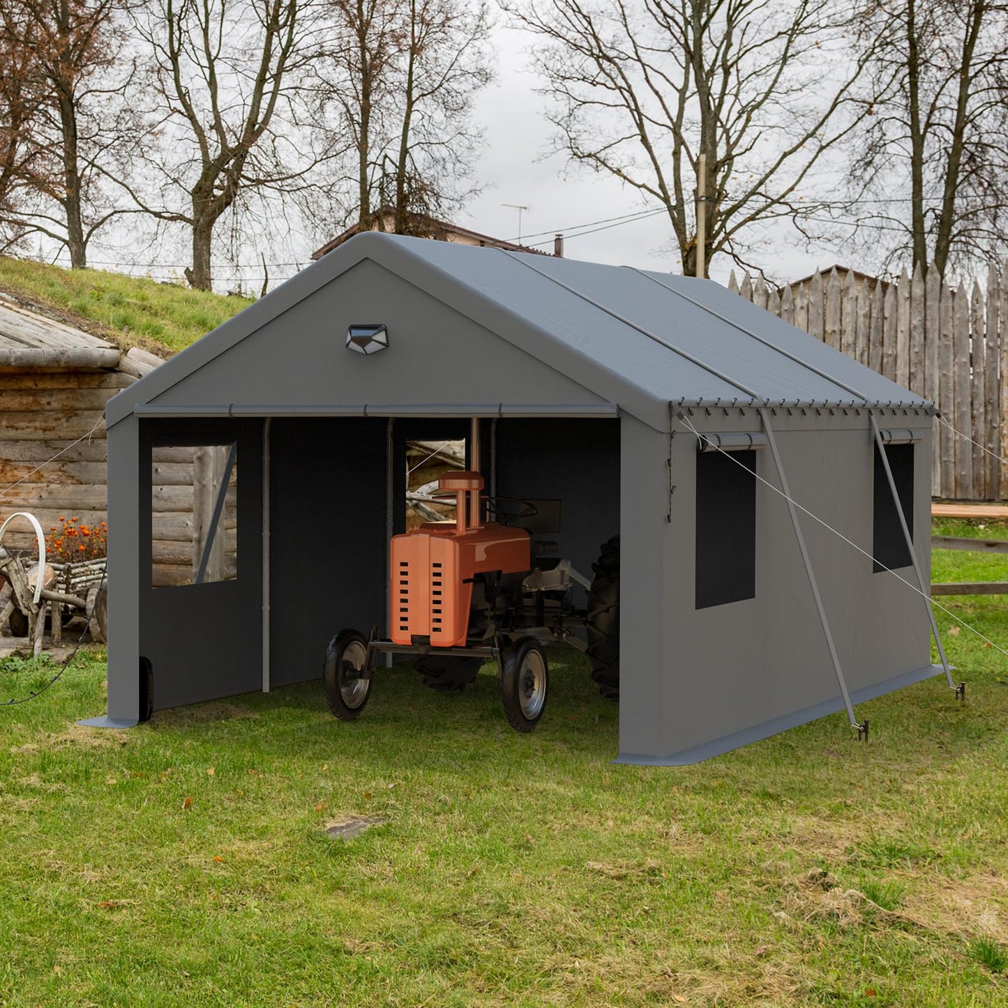 Benass 12x20 FT Heavy Duty Carport Canopy, Drive-Through Portable Garage with Roll-up Doors, Screened Windows, Removable Sidewalls, All-Weather Waterproof Shelter for SUV, Boat & Outdoor Storage