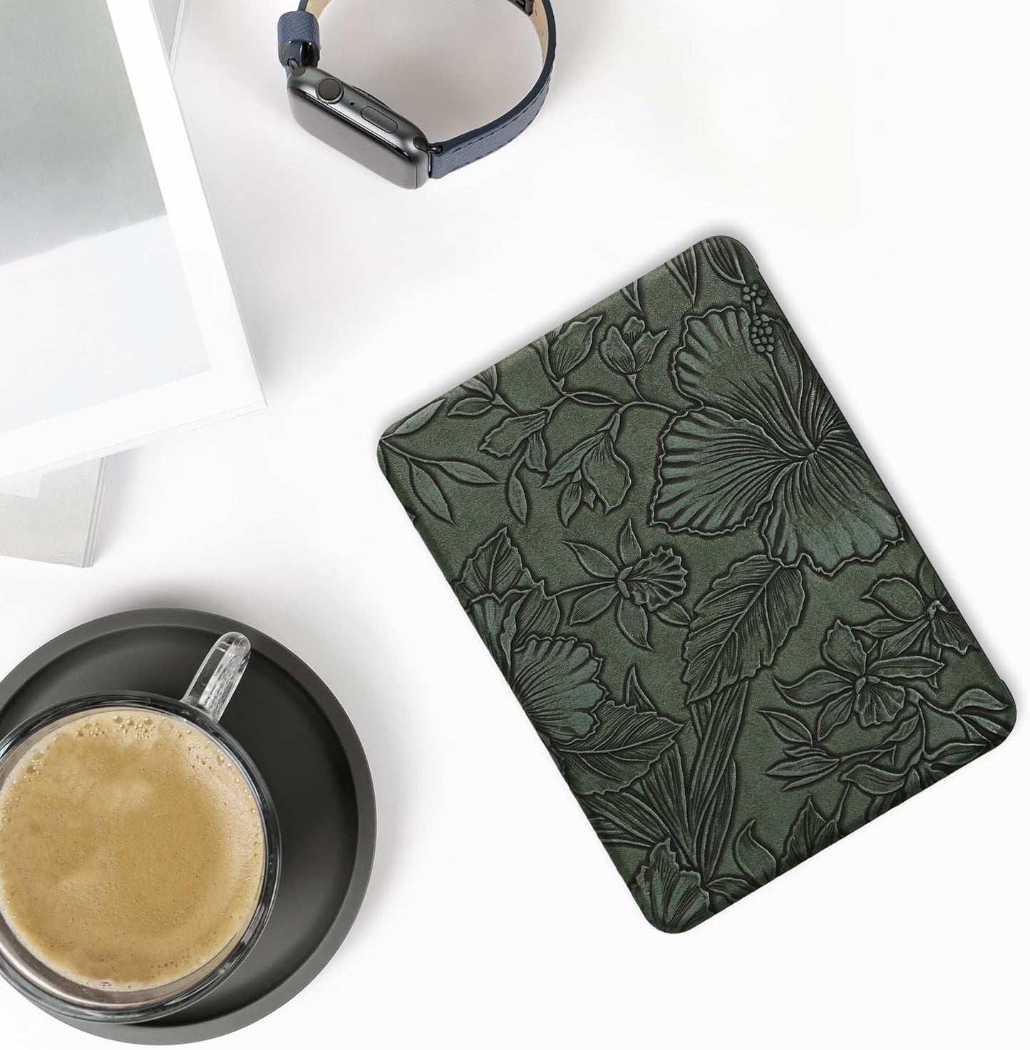 kwmobile (2024)/Colorsoft Case Compatible with Amazon Kindle Paperwhite Case - eReader Cover - Embossing Flowers Green
