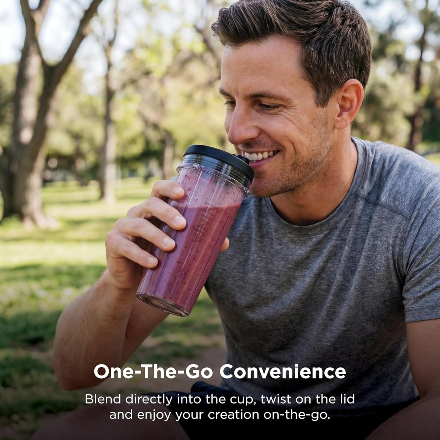 Ninja Nutri-Plus Personal Blender - Compact Push-To-Blend for Smoothies & Frozen Drinks | 900W | Silver | Includes 3 To-Go Cups & Lids