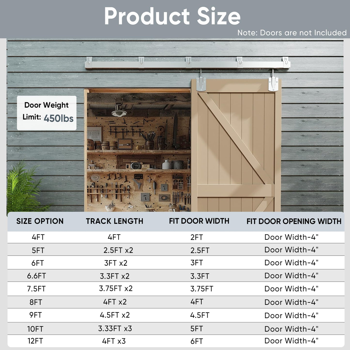 JUBEST 6.6FT Box Rail Exterior Barn Door Hardware Kit, Heavy-Duty Silver Sliding Barn Door Track System, Wall Mount Door Hardware Kits (Door Not Included)