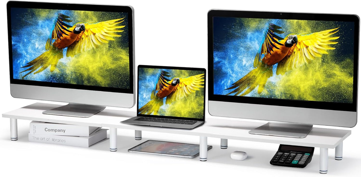 47 Inch 2 La Jaco Extra-Long Dual Monitor Stand Riser for Monitors, Desk Shelf TV Riser Blocks, Wood and Steel Desktop