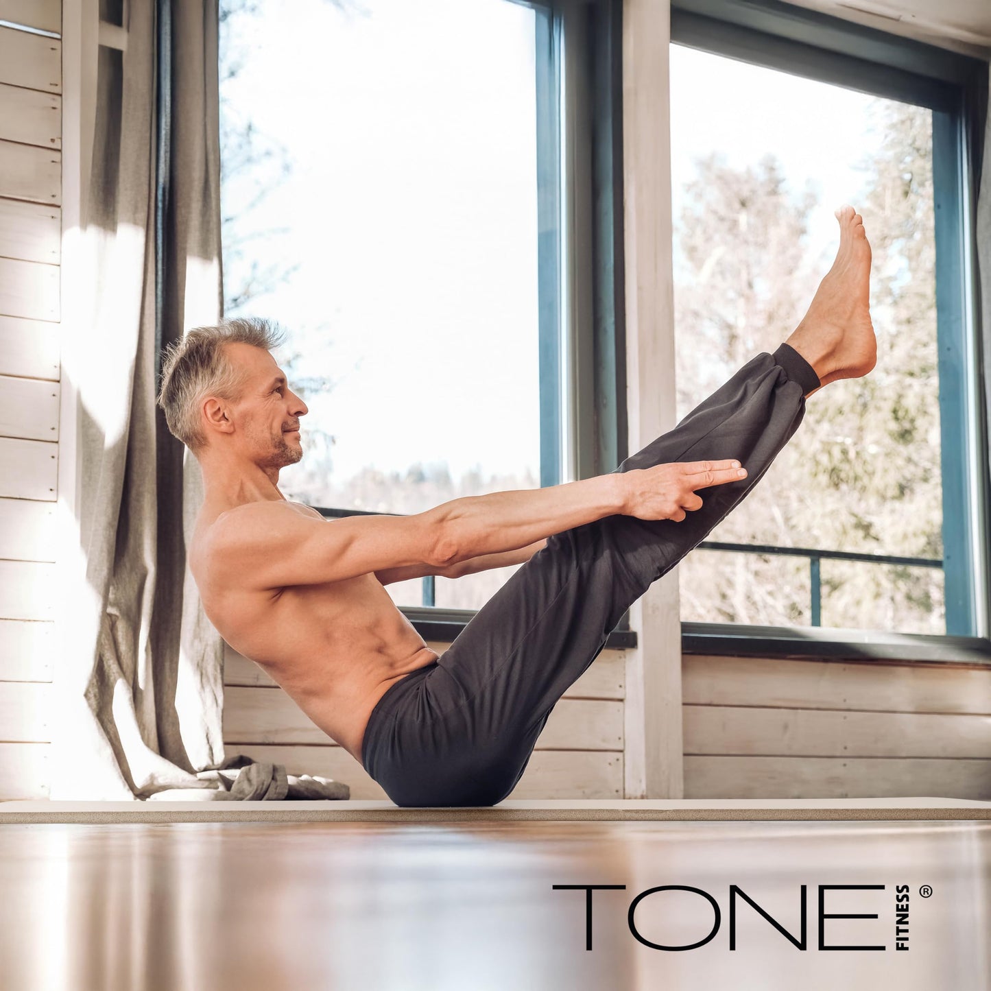 TONE Fitness Premium Extra Thick 1-Inch High Density Exercise Mat with Carry Strap – Non-Slip Workout, Pilates, and Yoga Mat for Home Gym - Color Purple - Wave Pattern