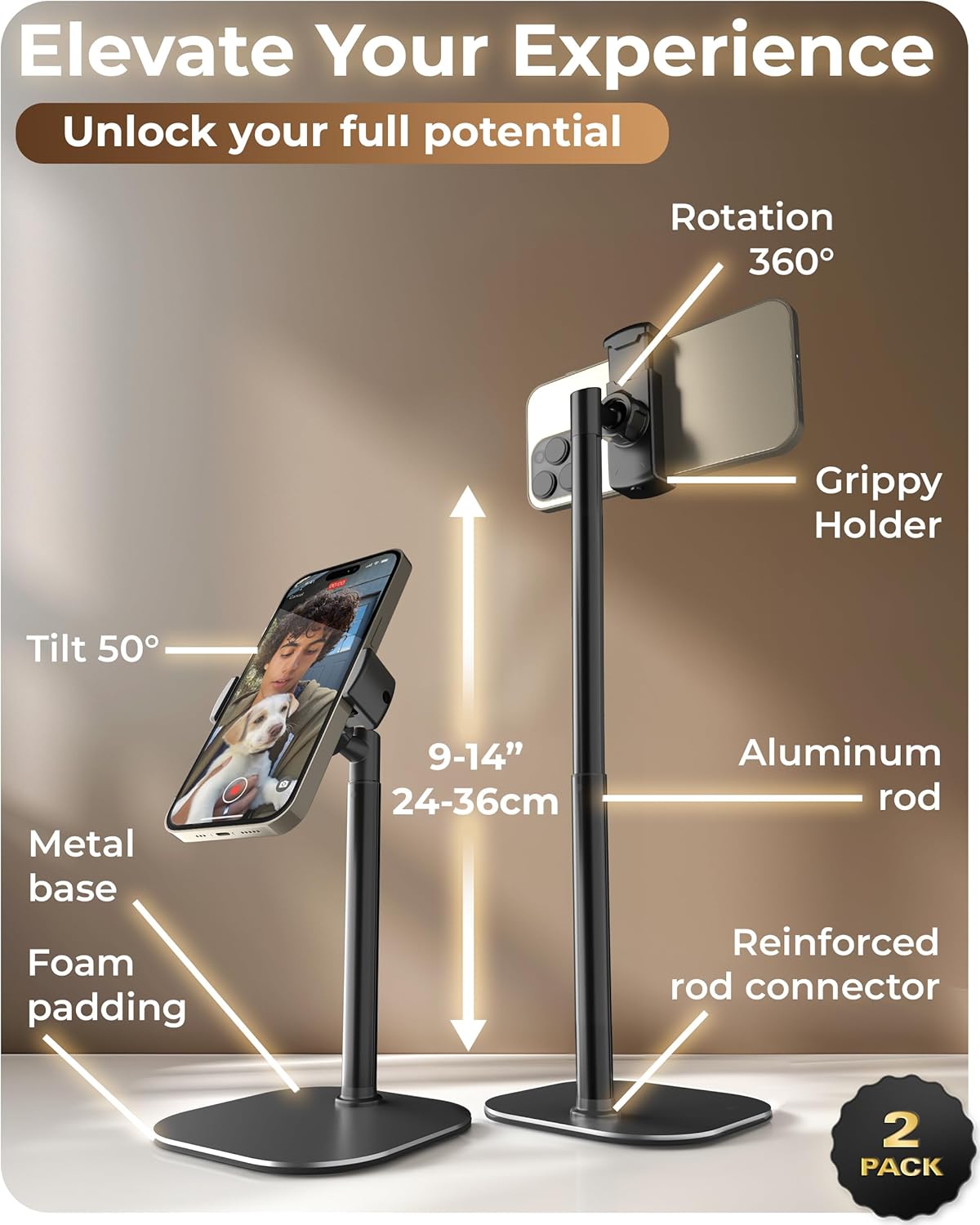 COOPER Pack], 2-Pack) ChatStand, [Gift Family Adjustable Cell Phone Stand for Desk, Phone Stand for Recording, iPhone