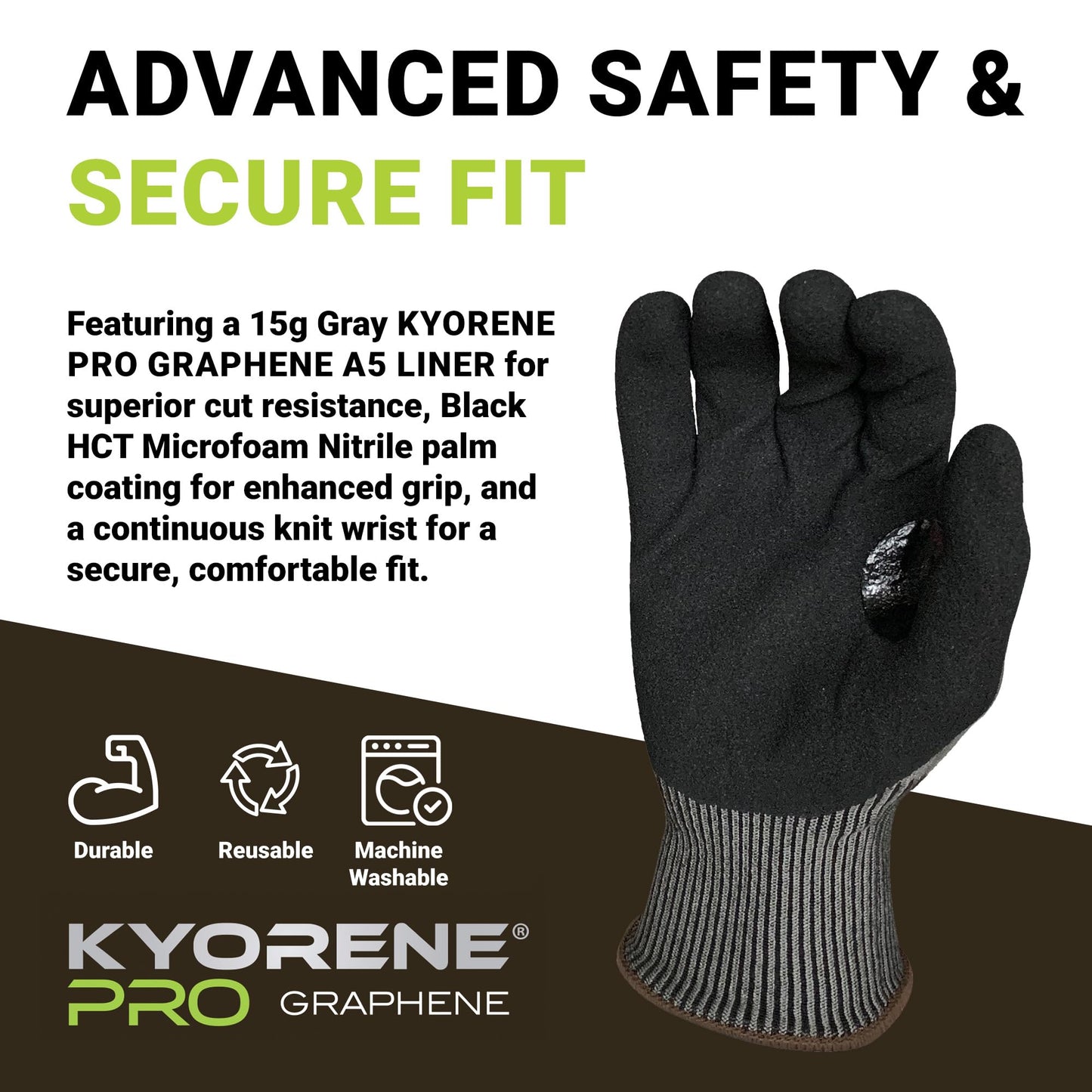 Armor Guys Kyorene Pro 00-850 A5 Cut Resistant Work Gloves - Graphene, Nitrile Grip, Breathable for Sheet Metal Handling - XL, 12 Pairs