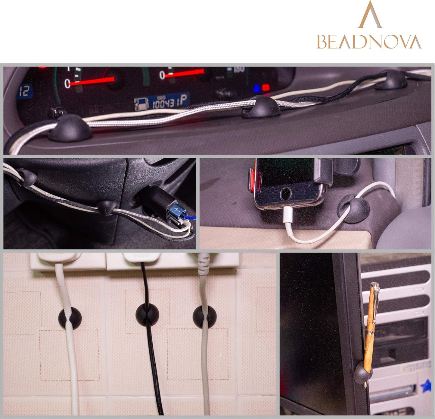 BEADNOVA 1 8 Cable Clips Cord Organizer Cable Management Wire Cord Holder Slots Adhesive Wire Holder for Car Charging