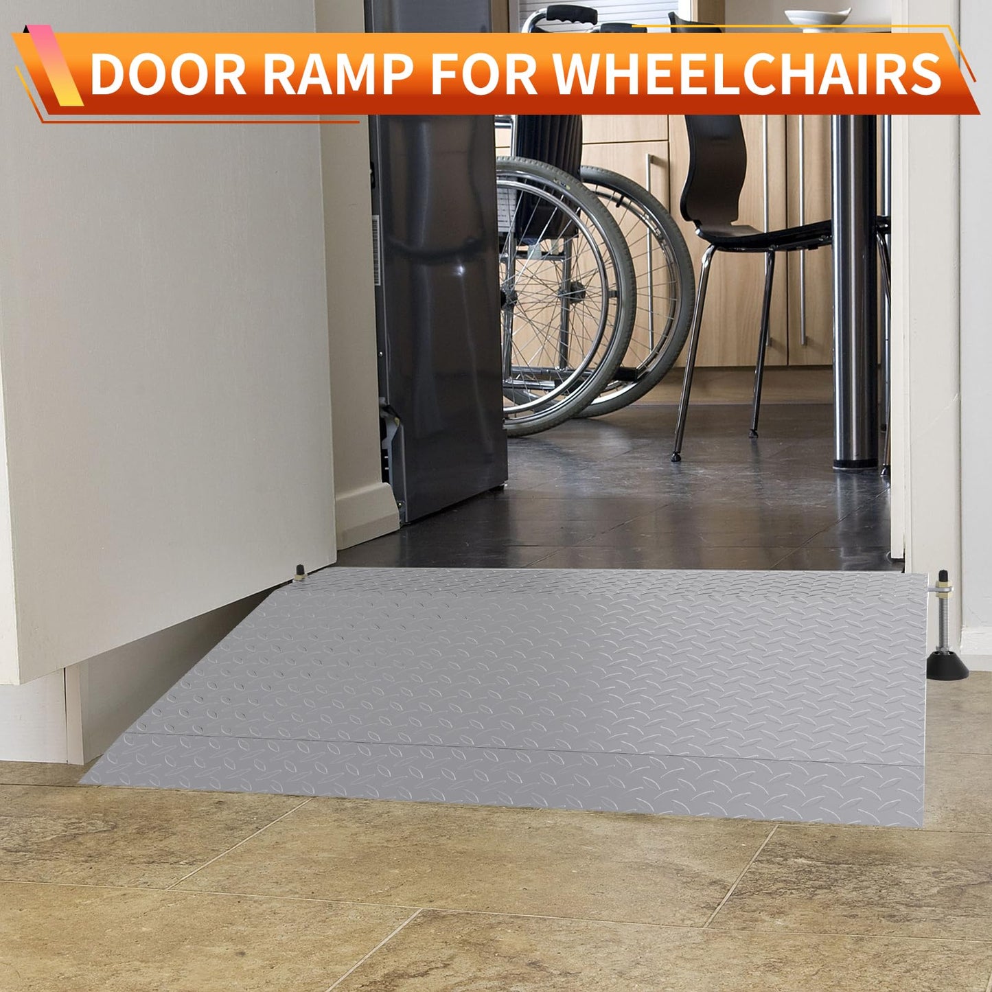 YEEZOO Door Threshold ramp with Adjustable Height for 3.0“ to 6.0" Height Rise, Doorway ramp Threshold for wheelchairs/carts/Walker/Scooter (25.6L*39.4" W, Alloy Iron, 38LBs)