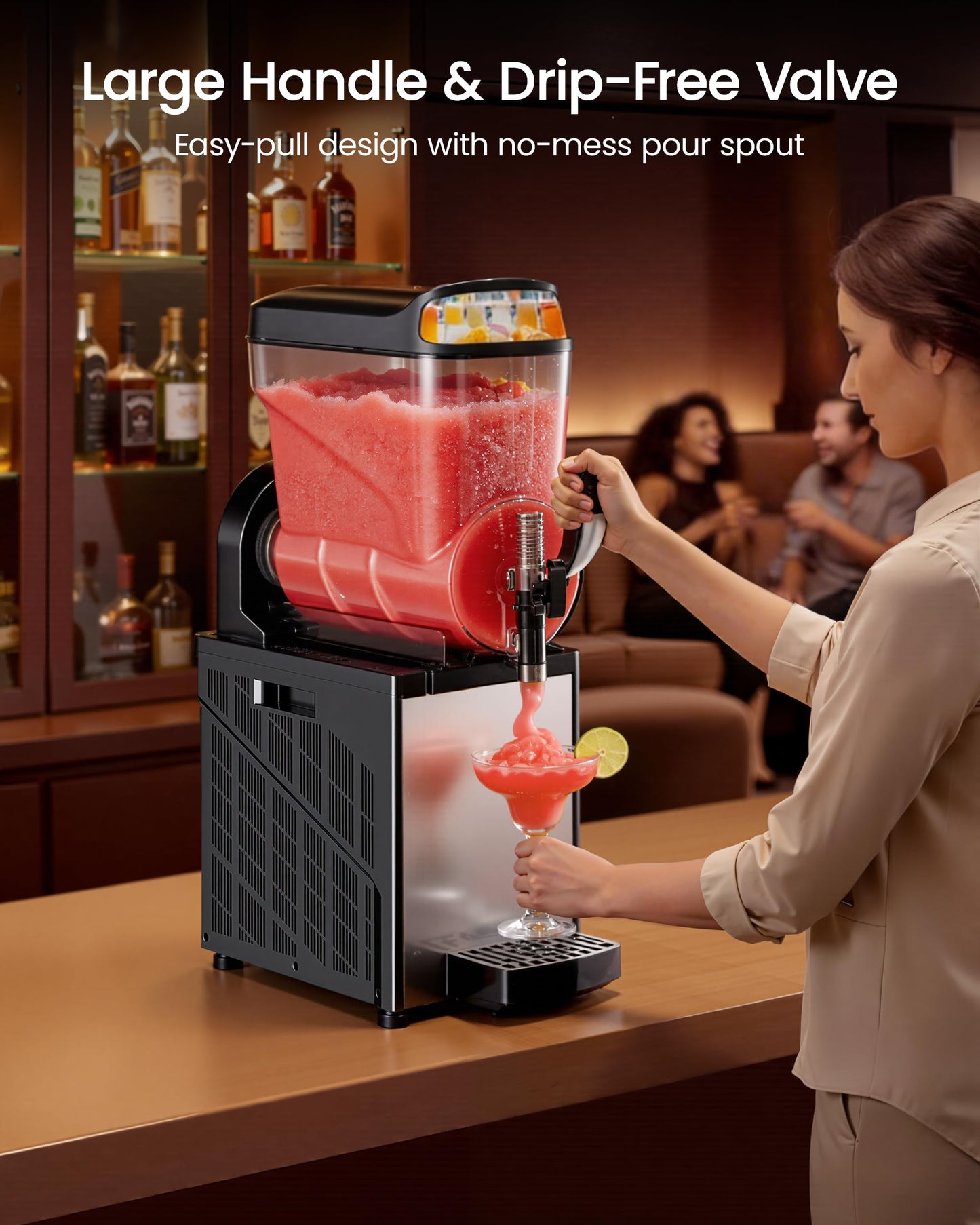 ICEVIVAL 15L Commercial Slushie Machine, Margarita Frozen Drink Machine with Independent Controls & LED，Commercial Slushy Machine Top for High-Traffic Bars Restaurants, ETL Certificated