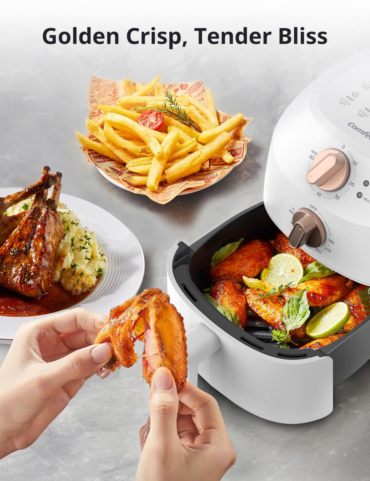 COMFEE' Compact 2.1 Quart Air Fryer with 12 Menu Options, Adjustable Timer & Temperature Control 176-400 degrees F, Dishwasher-Safe Nonstick Fry Basket with Stainless Steel Finish