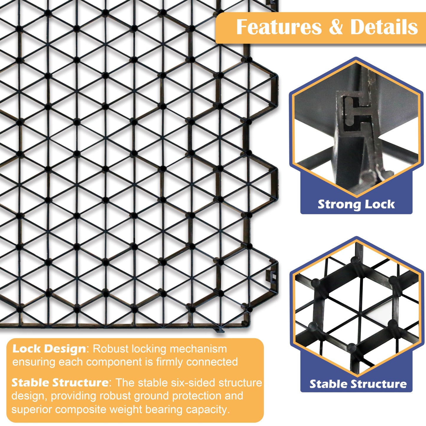 Goldshire 12 Units Permeable Pavers Gravel, Grass& Gravel Driveway System, Interlocked Pavers Gravel Grid Black PE Shed Base 1.6" Depth, 32 Sq Ft (12)