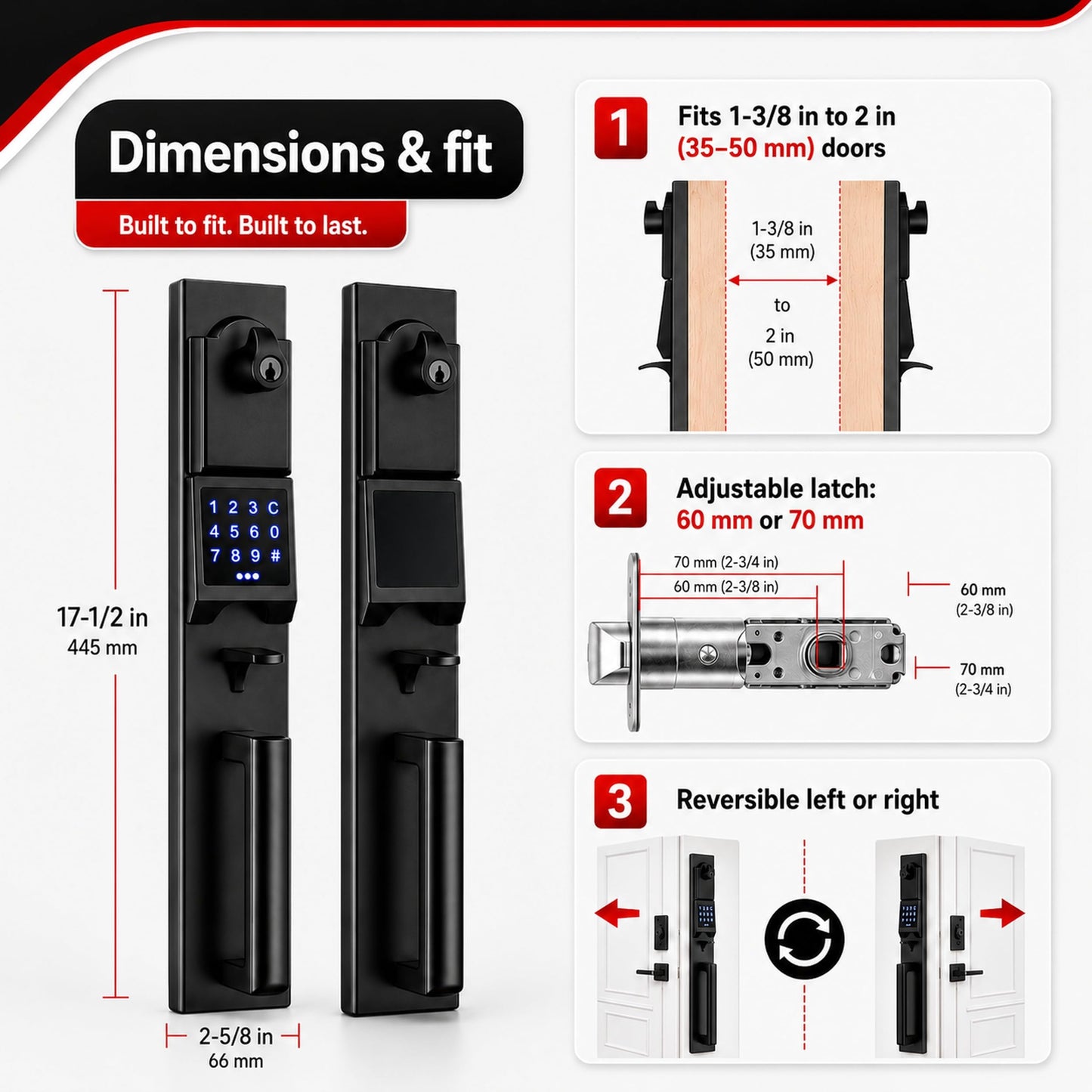 NEWBANG Digital Front Door Handleset with Keypad for Double Doors in Black Finish- Electronic Lockset with Dummy Set