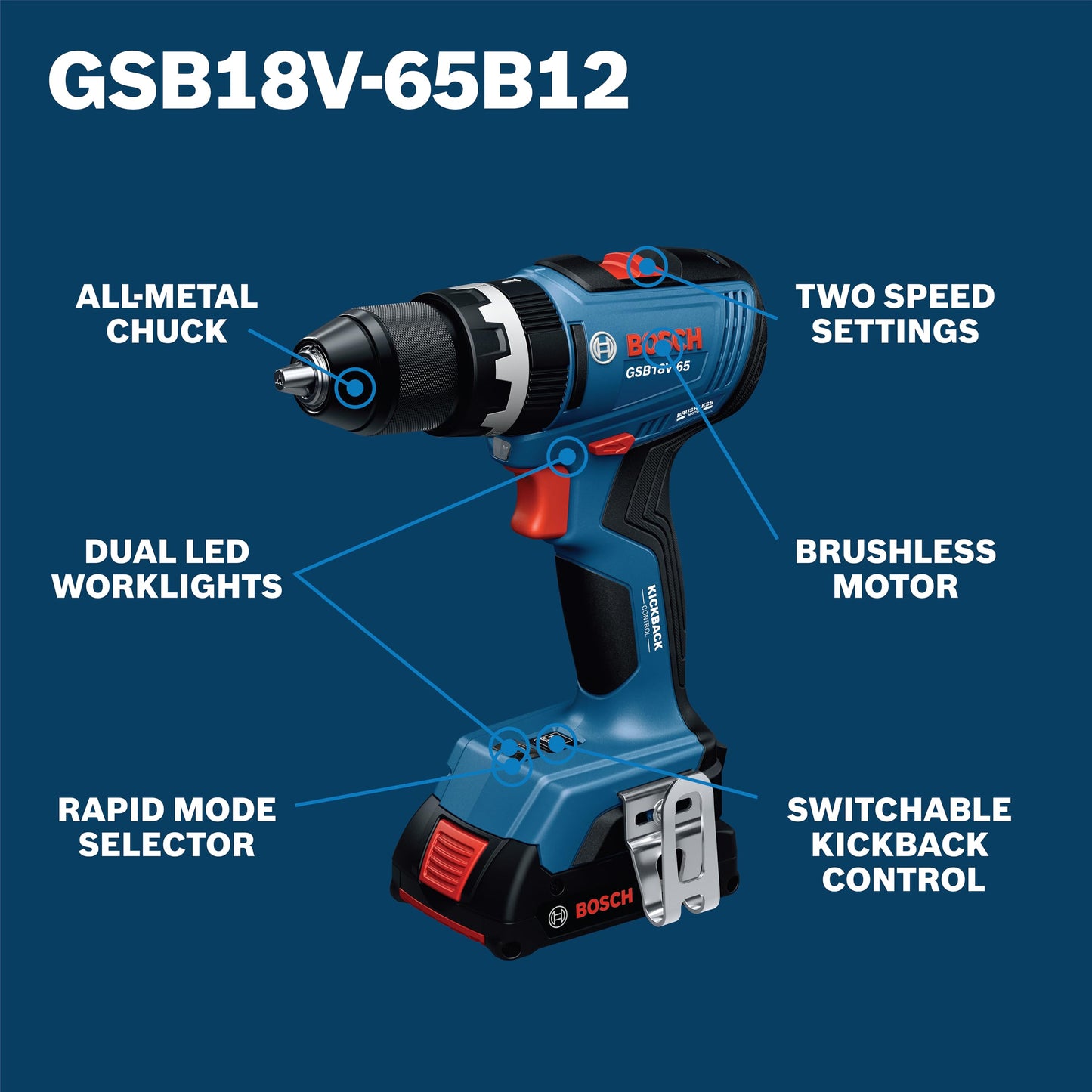 Bosch GSB18V-65B12 1/2in Brushless Hammer Drill/Driver Kit (Reconditioned)