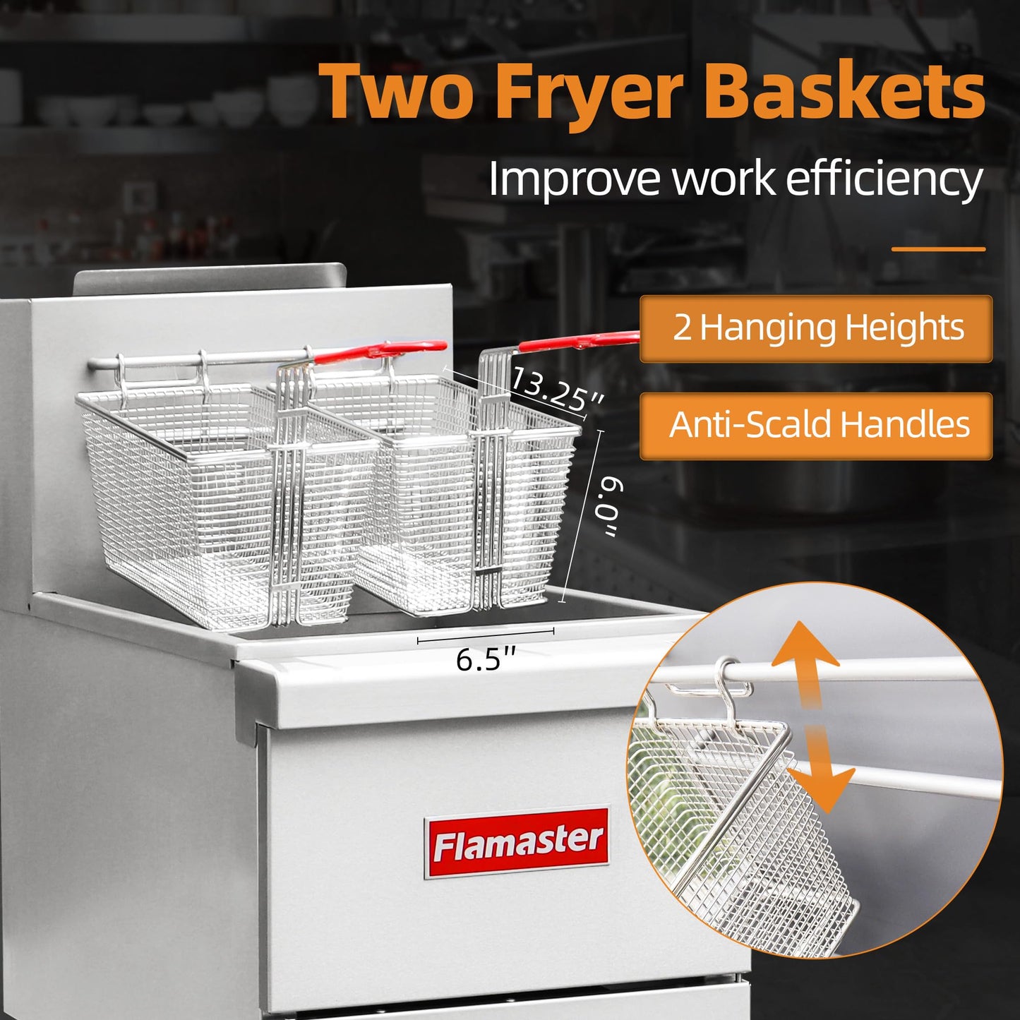 CHUMART Commercial Gas Floor Fryer with 2 Baskets, 90000 BTU Propane Gas Fryer - Only Commercial Use, Precision Temp Control, Stainless Steel Deep Fryer for Restaurants, Fast Food, Food Trucks