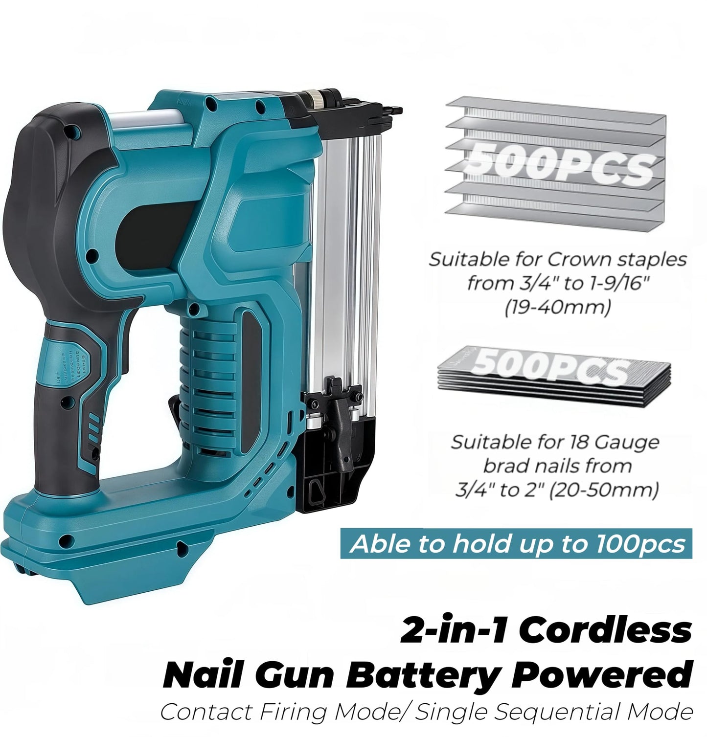 Cordless Brad Nailer, Compatible with M-a-k-i-t-a 18V Battery, 2 Inch 18GA Nail Gun Battery Powered, 2-in-1 Staple Gun with 1000PCS Nails & Built-in LED Working Light, for Woodworking Upholstery