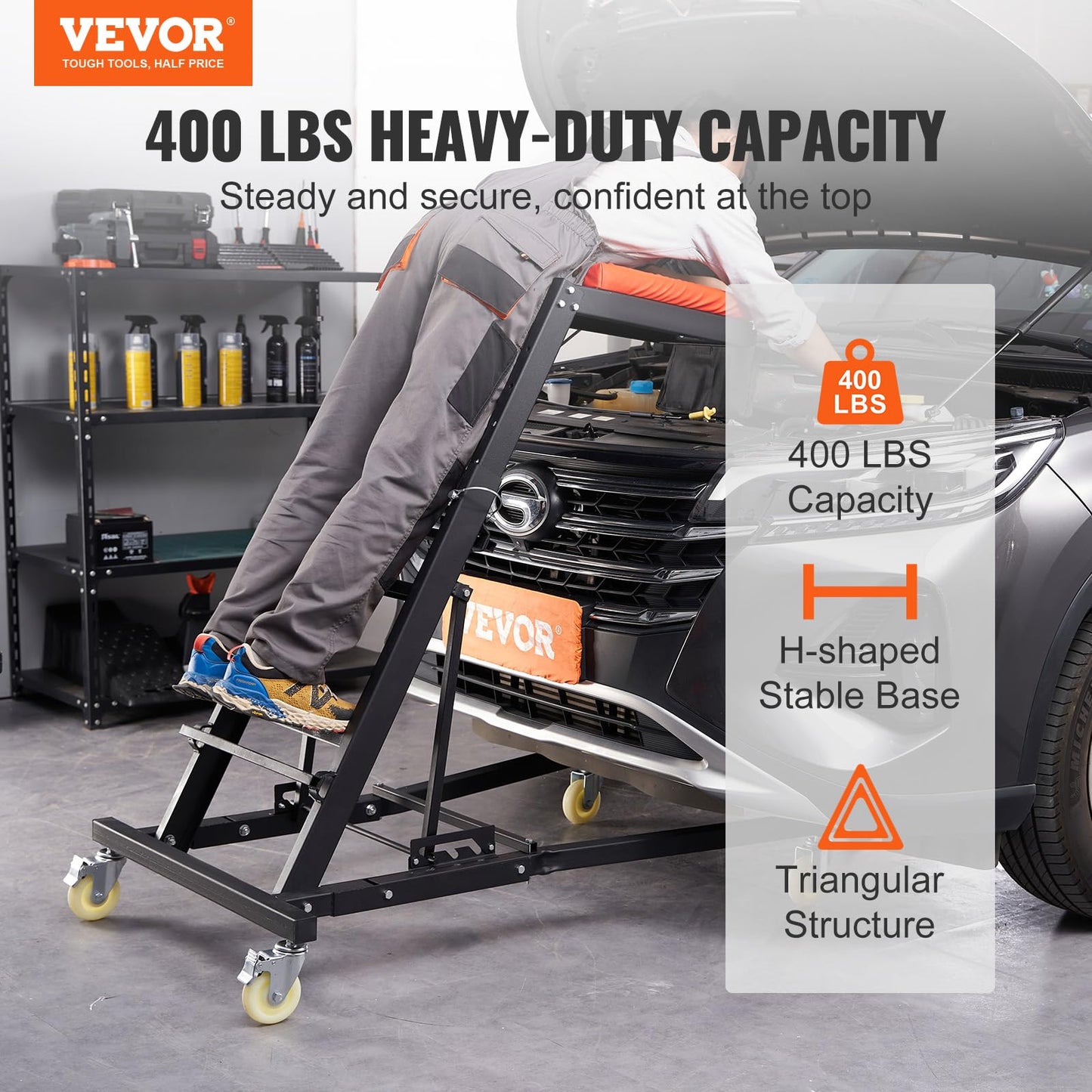 VEVOR Top Automotive Creeper, Engine Creeper 42.5"-64.8", 400 LBS Capacity High Top Creeper, 4 Swivel Caster Wheels, Padded Deck, Creeper for Home Garage, Workshop Repair Maintenance