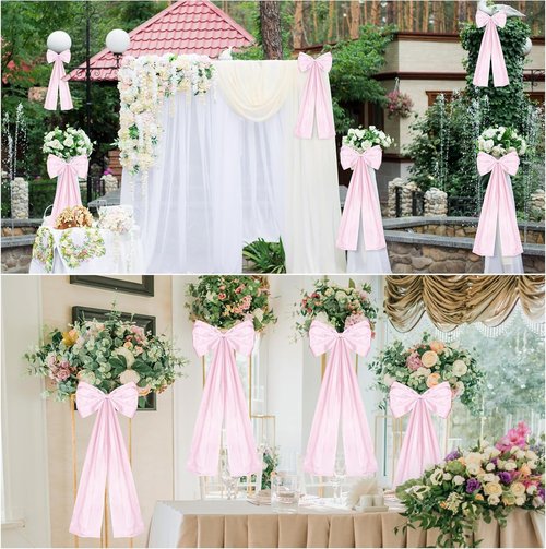 Knitgrip Large Wedding Pew Bows - Elegant Satin Ribbon Decorations | 12 x 29.5 Inch | Pink, 24 Pcs