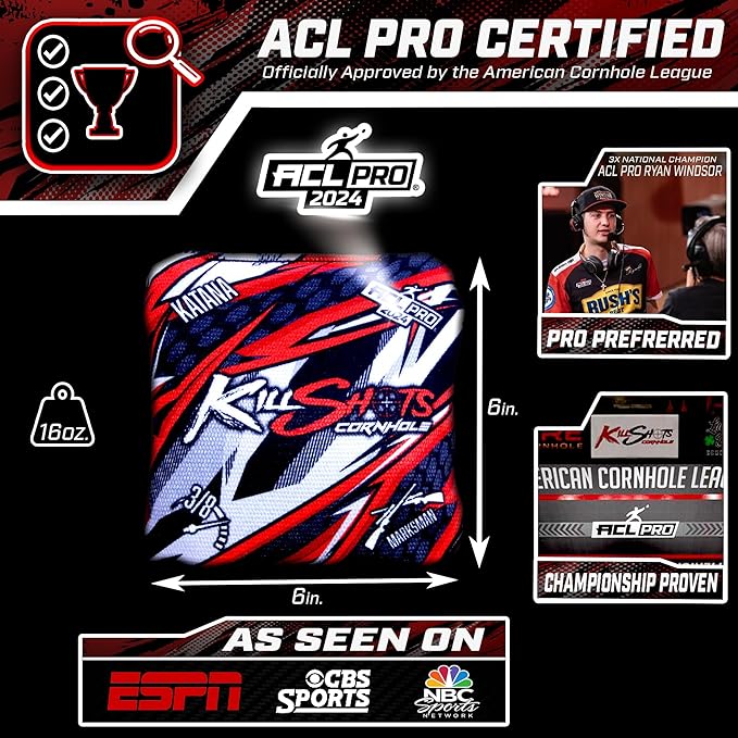 Killshots Cornhole | Katana Series | Limited Edition | ACL Certified Cornhole Bags | Premium Quality | Dual-Speed | Durable & Weather Resistant | Set of 4 Bags