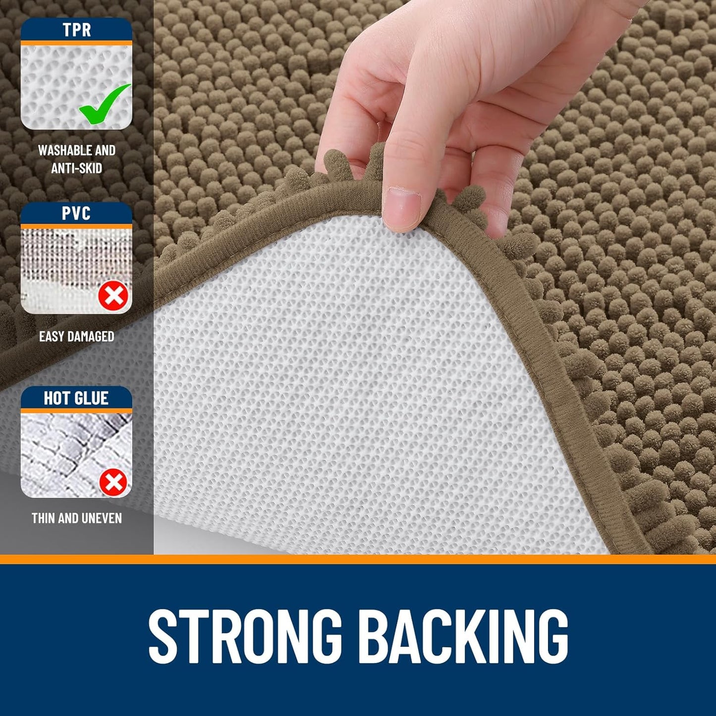 OLANLY Bathroom Runner Rugs - Extra Soft Chenille Bath Mats | Quick-Dry, Machine Washable, 47x20, Tan