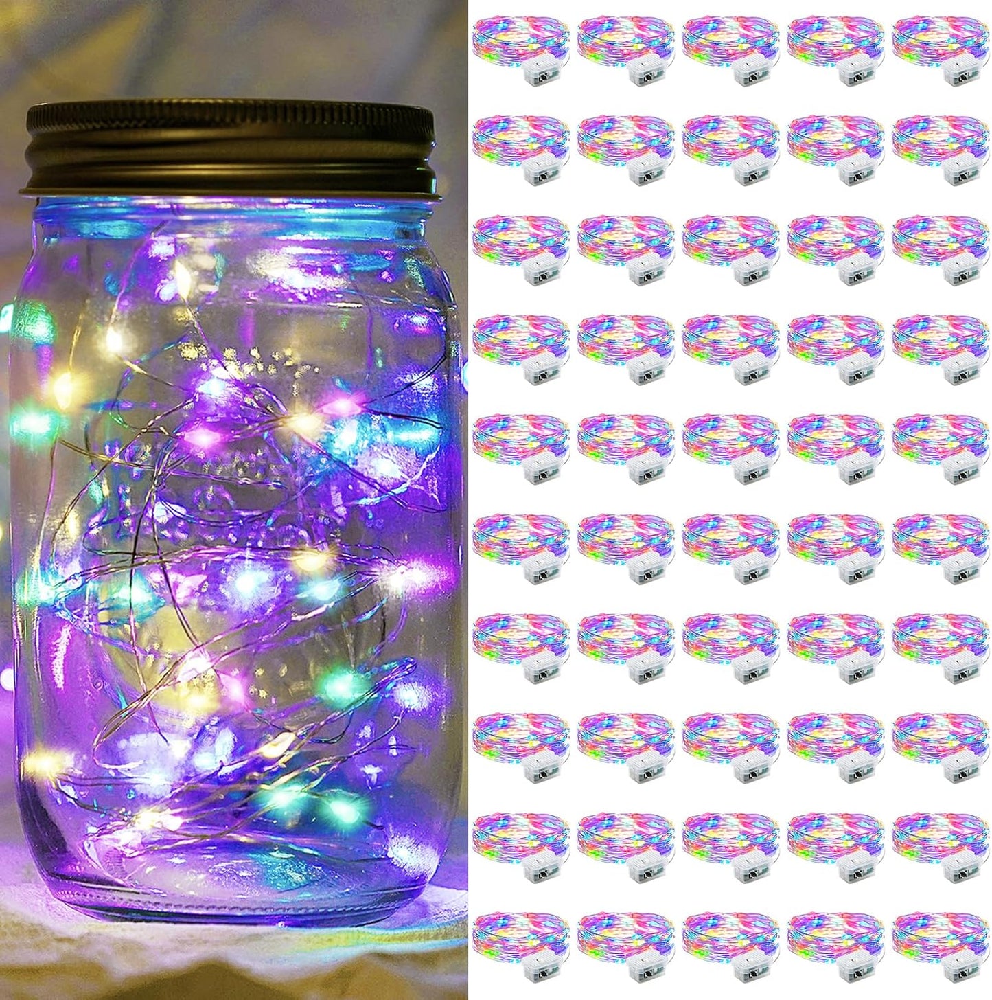 Skiennix 50 Pack Fairy Lights - 7Ft 20 LED Twinkle String Lights | Battery Operated & Waterproof for Parties, Weddings, and Decor - Rainbow Pastel