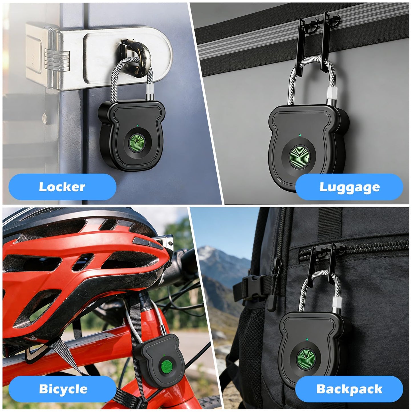 Fingerprint Padlock, Locker Lock with Keyless, Portable Biometric Padlock Combination Locks for Gym Gate Storage, Smart Lock for Locker USB Rechargeable (20 Fingerprint Black B)