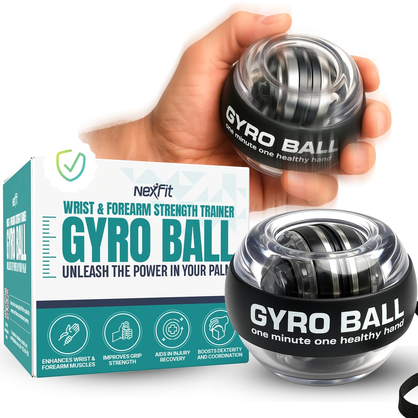 Nexfit Torque Ball Hand Exerciser - Wrist Power Gyro Ball & Forearm Exerciser – Premium Wrist Strengthener for Fitness, Rehab, Stress Relief & Dexterity Training – Portable, Gift-Ready for Adults (Black)