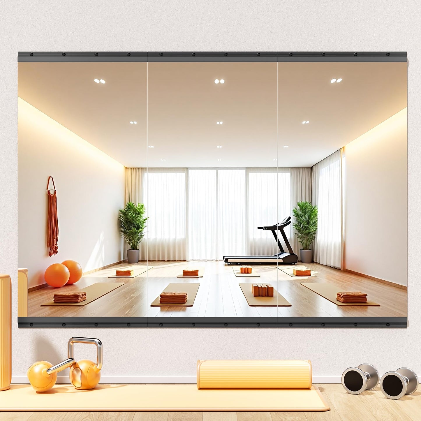Hasipu Home Gym Mirror, 3 PCS 48x24 Inch Frameless Tempered Glass Workout Mirrors Full Body Mirror for Wall Mount Ideal for Yoga Workout Bedroom Dance Studio Garage