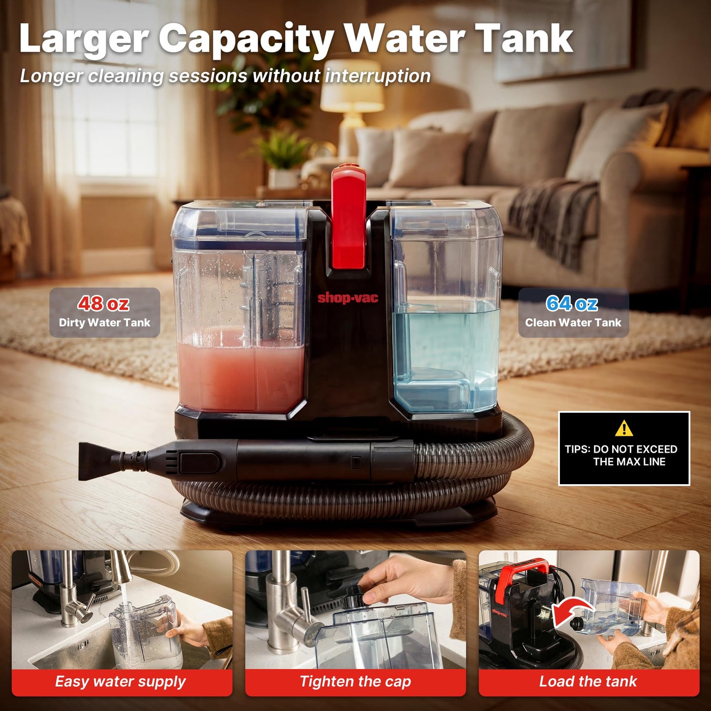 Shop-Vac Portable Carpet Cleaner Machine with 212℉ Steam & Heating System, 4 Cleaning Modes Upholstery Cleaner with Versatile Tools for Car, Rug, Couch, Bathroom, Kitchen Messes, 5430270