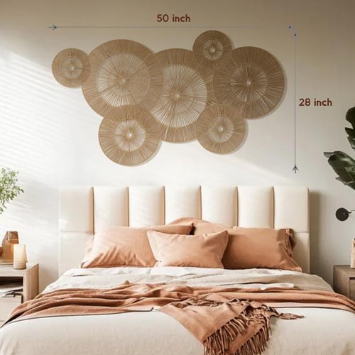 Mokof 7 Pack Boho Wall Decor Round Baskets Set (17", 15", 13", 11", 9", 7", 7") - Handwoven Large Wall Hanging Art for Bedroom, Living Room, Home Office