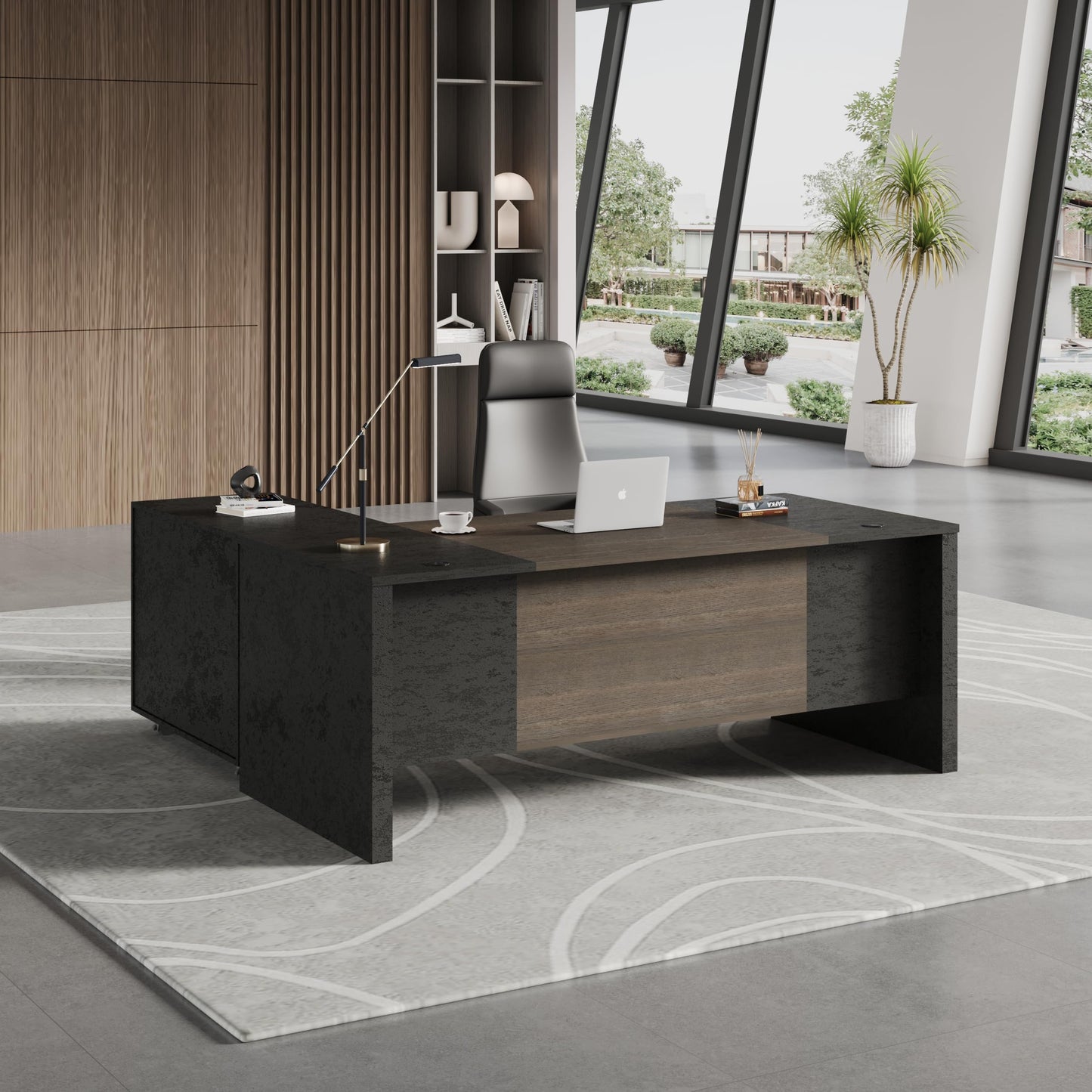 GT BLACK TURNSTONE 70.8” L Shaped Executive Desk with Reversible Mobile Storage Cabinet, Office Desk with Drawers & File Storage, Modern Home Office Desk for Professionals & Business Owners