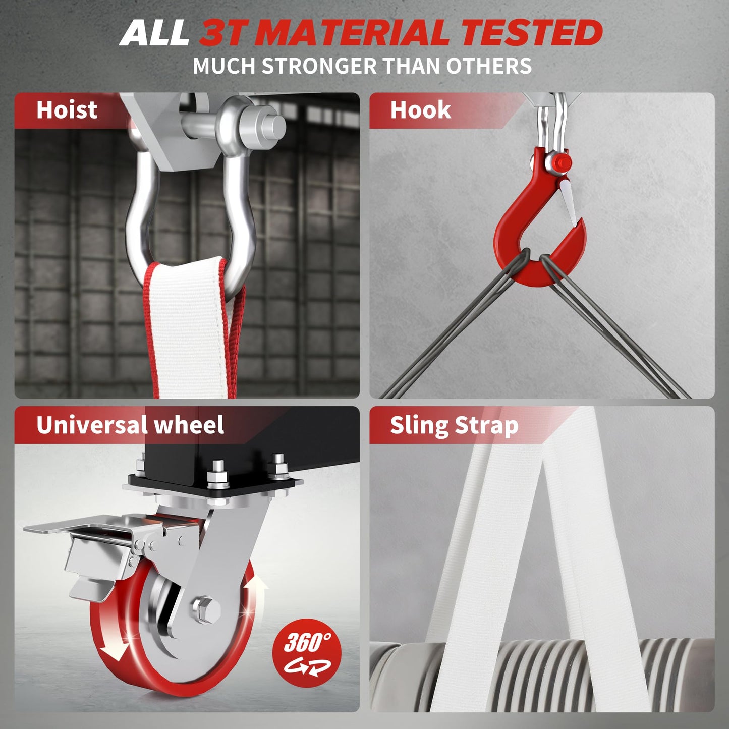RDXTIK 3 Ton 6600Lbs Gantry Crane, 9.06FT Maximum Width, 8.53-12.47ft Adjustable Height, Portable Shop Lift Hoist with 3 Ton Manual Trolley, Silver