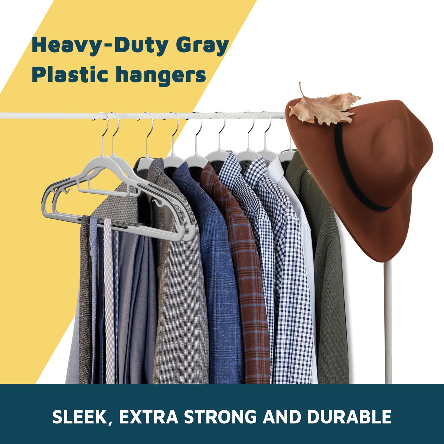 Lifemaster Plastic Clothes Hanger Set - 50 Pieces Versatile, Lightweight, Space-Saving, Non-Slip, Slim Designed, Dry and Wet Clothes Hanger Set with 360° Swivel Hook and Rubber Coating - Gray
