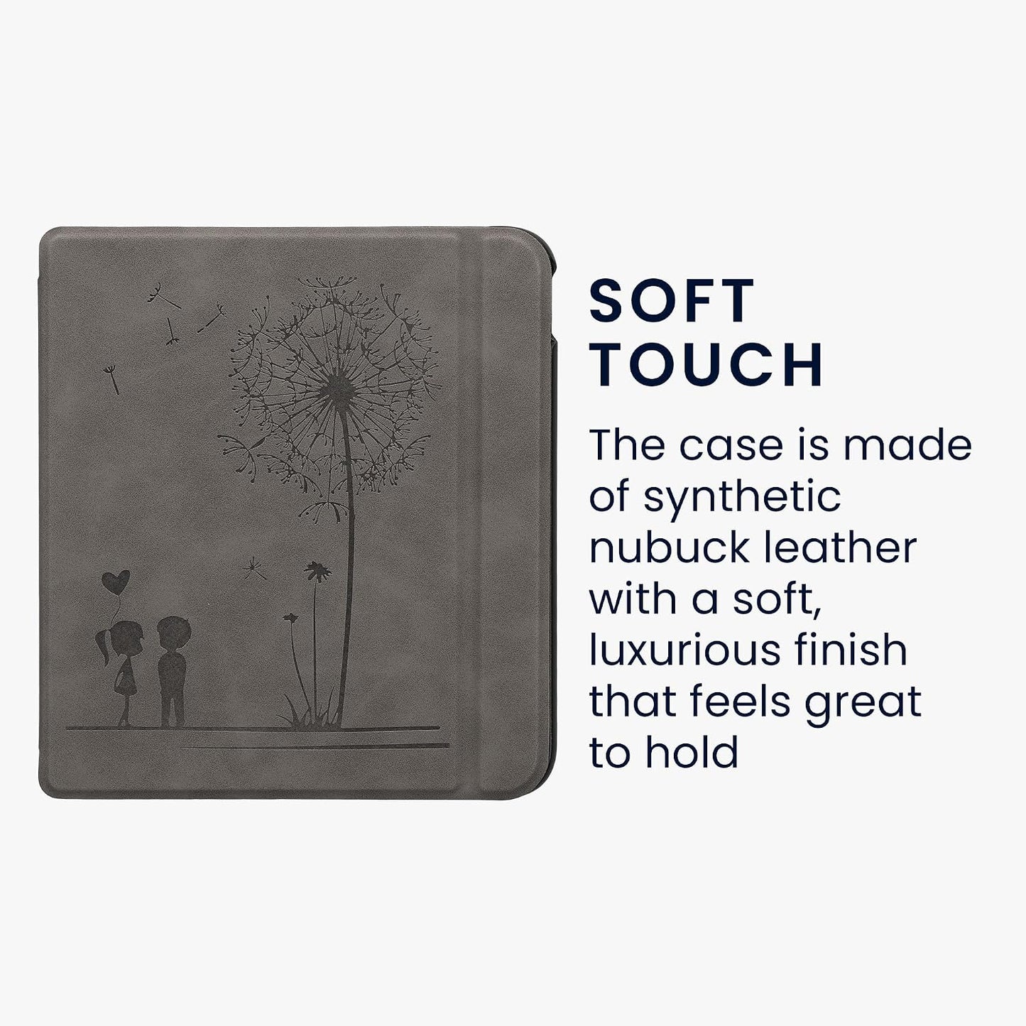 kwmobile Dandelion Love Grey Cover for Kobo Libra - Stylish eReader Case