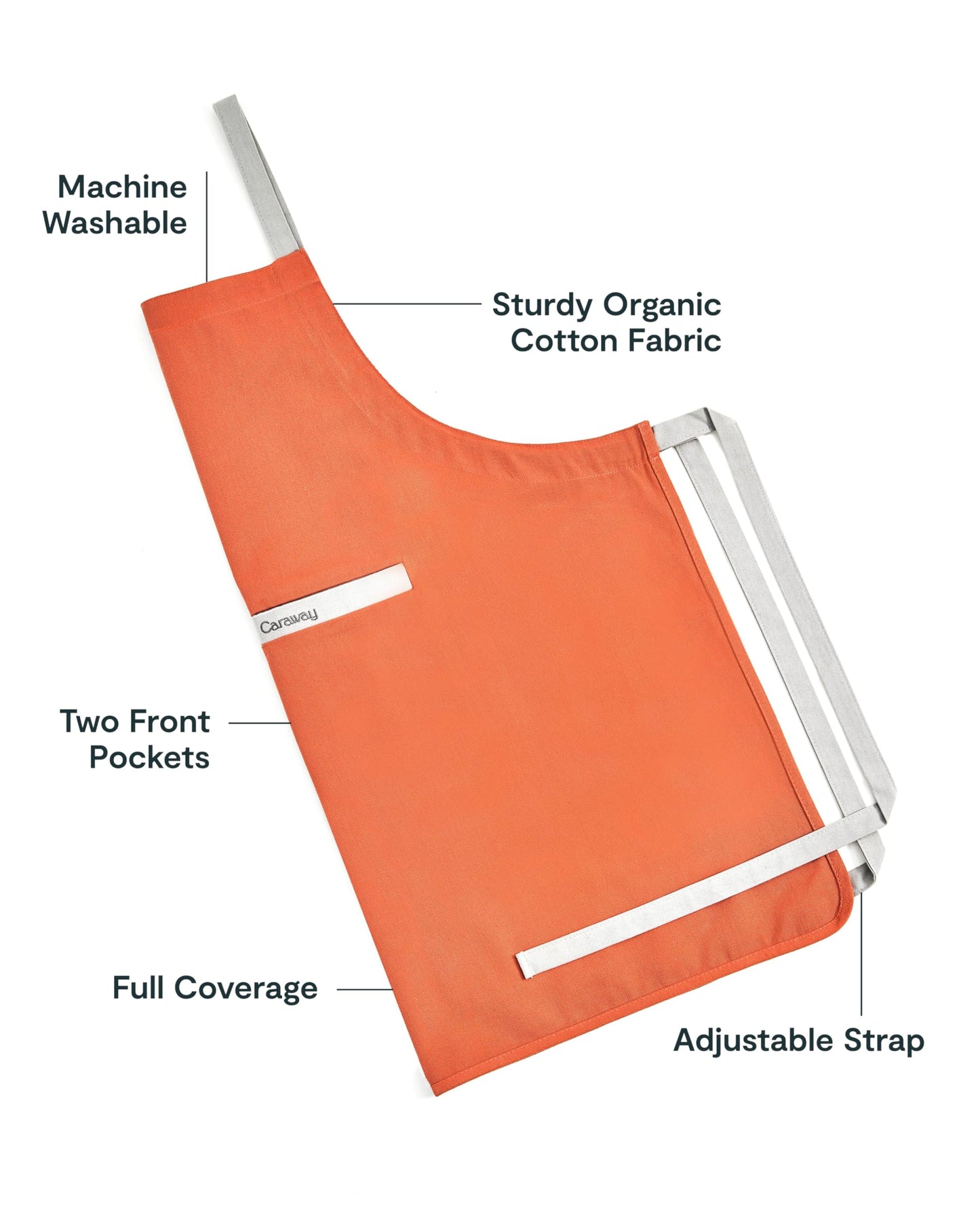 Caraway Apron - 100% Organic Cotton Apron - Features 2 Pockets & Adjustable Neck Strap - Absorbs Liquids & Dissipates Heat With Ease - Machine Washable - One Size - Perracotta