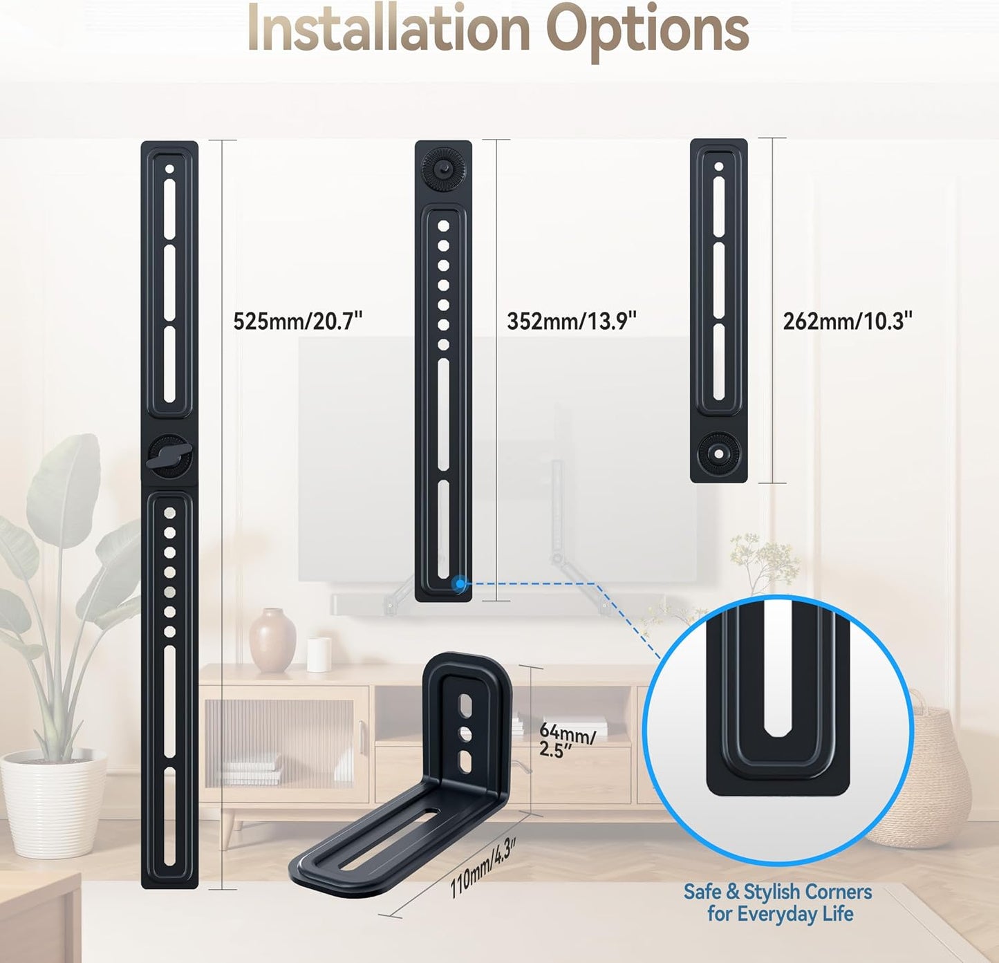 C YECEN 22Lbs, Sound Bar Mounts Under TV or Above TV, Soundbar Mount Hold Up to with Detachable Extension Arms