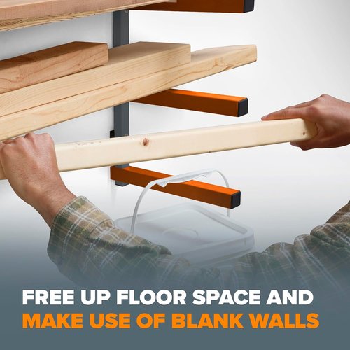 BORA 3-Level Wood Storage Rack - Heavy-Duty Wall-Mounted Shelf for Lumber | 300 lb Capacity, Orange/Black