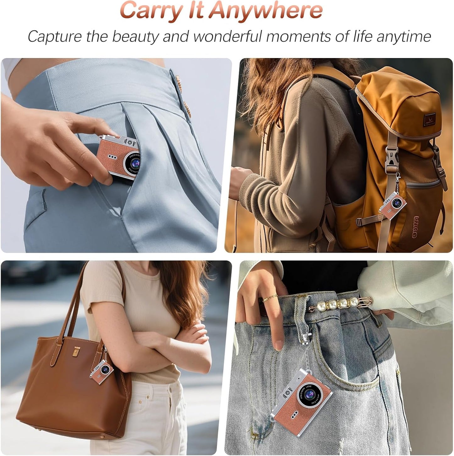 Brynnl 1080P 0.96" Mini Retro Keychain Digital Camera, Ultra-Compact Tiny Camera with Video, Display, Long Battery