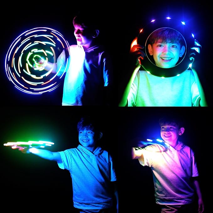TOSY Flying Ring - 16 Million Color RGB LEDs, Super Bright, Lost Mode, Auto Light Up, Camping Essentials for Kid/Teen/Boy/Girl, Safe, Waterproof, Pool/Beach Games, Lightweight Toy, 2-Pack